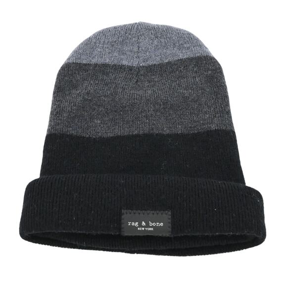 Rag & Bone Addison Striped Gray Black Knit Wool Blend Beanie main image 5